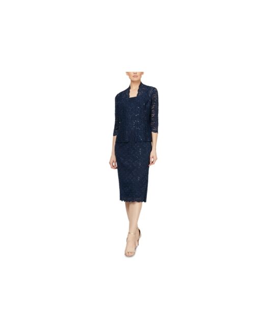Sl Fashions 2-Pc. Lace Jacket Midi Dress Set