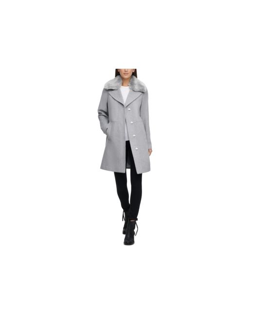 Kenneth Cole Faux-Fur-Collar Single-Breasted Coat Created for Macys