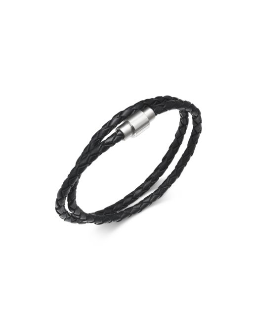 Sutton By Rhona Sutton Stainless Steel Braided Leather Bracelet