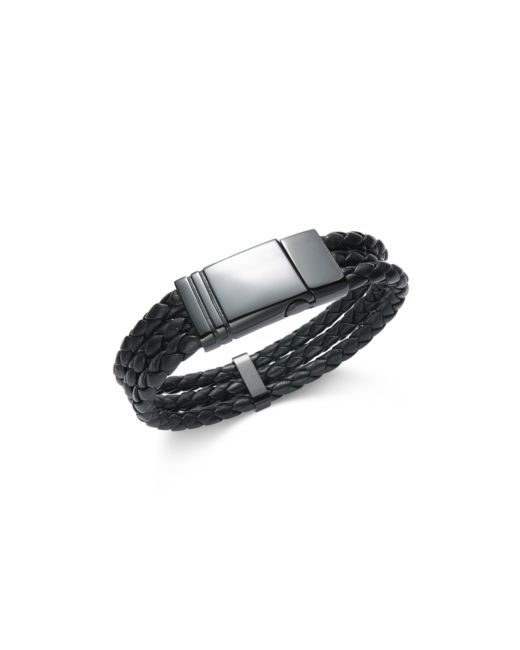 Sutton By Rhona Sutton Stainless Steel Triple Row Braided Leather Bracelet