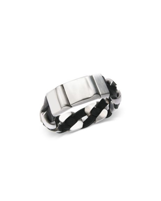 Sutton By Rhona Sutton Stainless Steel and Black Leather Chain Bracelet