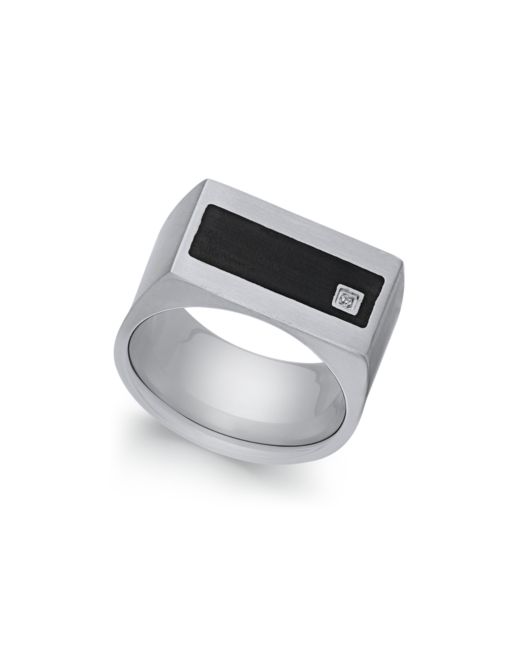 Sutton By Rhona Sutton Stainless Steel Cubic Zirconia and Black Enamel Ring