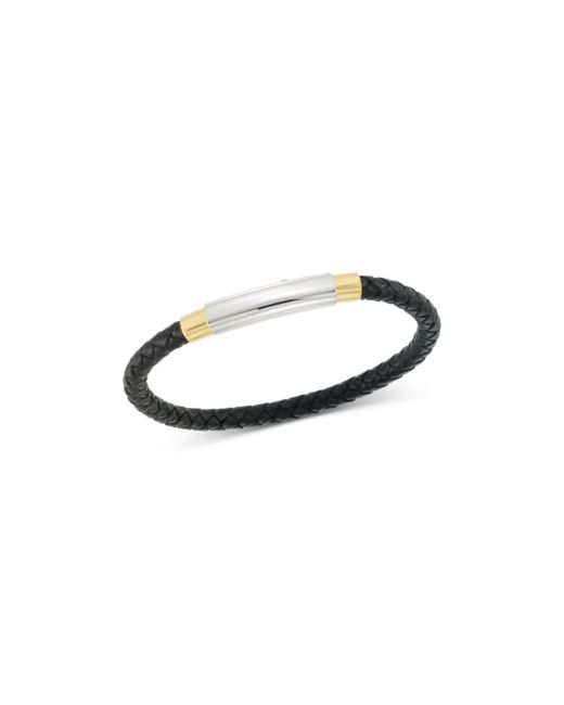Legacy For Men By Simone I. Legacy for by Simone I. Smith Two-Tone Woven Leather Bracelet in Stainless Steel Yellow Ion-Plate