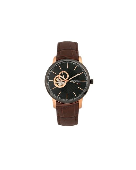 Heritor Automatic Landon Rose Gold Leather Watches 44mm