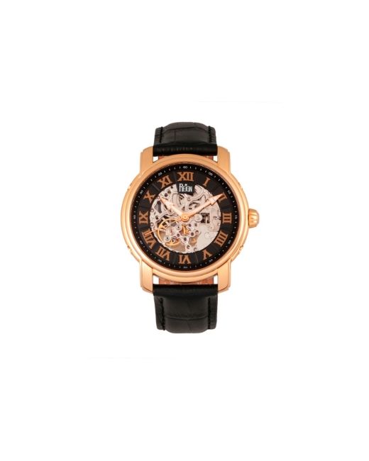 Reign Kahn Automatic Skeleton Rose Gold Case Genuine Leather Watch 45mm