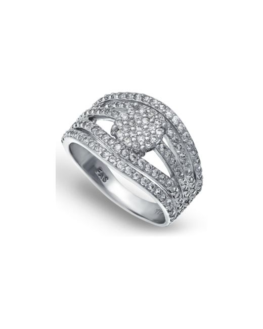 Macy's Cubic Zirconia Pave Multi Row Ring with Disc Center in Fine Plate
