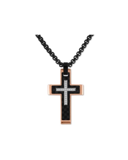Esquire Men's Jewelry Diamond Cross 22 Pendant Necklace 1/10 ct. t.w. in Stainless Steel Carbon Fiber Created for Macys