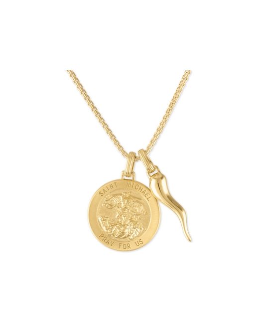 Esquire Men's Jewelry St. Michael Medallion Horn 24 Pendant Necklace in 14k Gold-Plated Sterling Silver Created for Macys