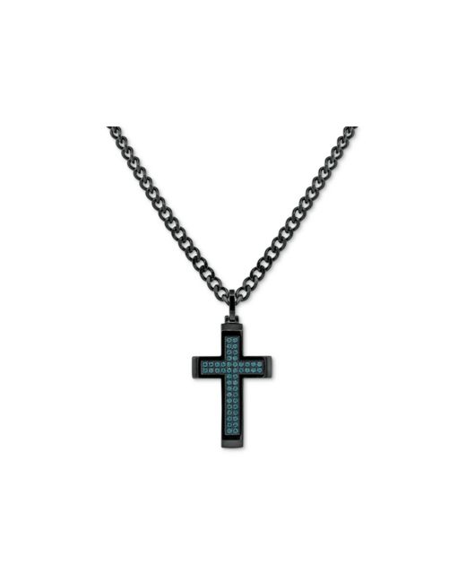 Macy's Cubic Zirconia Cross 24 Pendant Necklace in Ion-Plated Stainless Steel