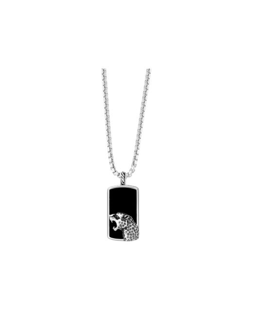 Effy Collection Effy Onyx Spinel Accent Panther Dog Tag 22 Pendant Necklace in Sterling Silver
