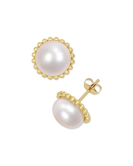 Macy's Cultured Freshwater Pearl 10-1/2mm Stud Earrings in 10k Gold