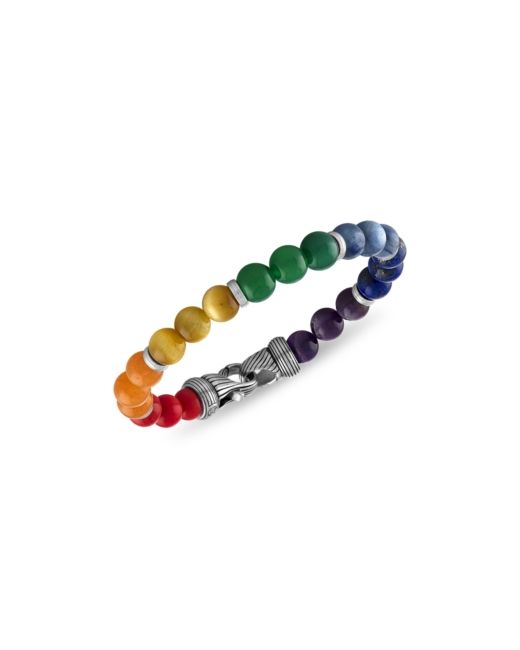 Esquire Men's Jewelry Stone Rainbow Beaded Bracelet in Sterling Silver Created for Macys