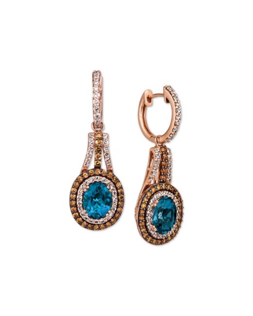 Le Vian Deep Sea Blue Topaz 3-1/2 ct. t.w. Diamond 1-5/8 Drop Earrings in 14k Gold