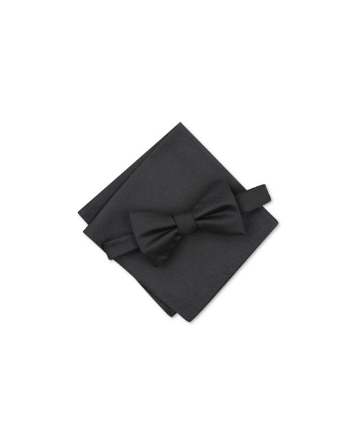 Alfani Solid Textured Pre-Tied Bow Tie Pocket Square Set Created for Macys