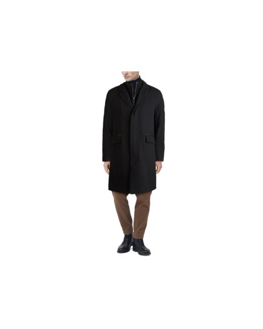 Cole Haan Layered Look Classic-Fit Twill Topcoat with Faux-Leather Trim