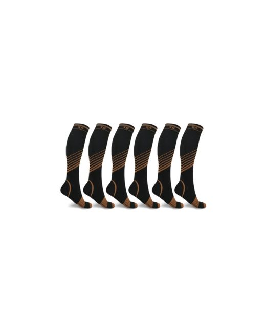 Extreme Fit and Copper-Infused V-Striped Knee-Length Compression Socks 6 Pairs