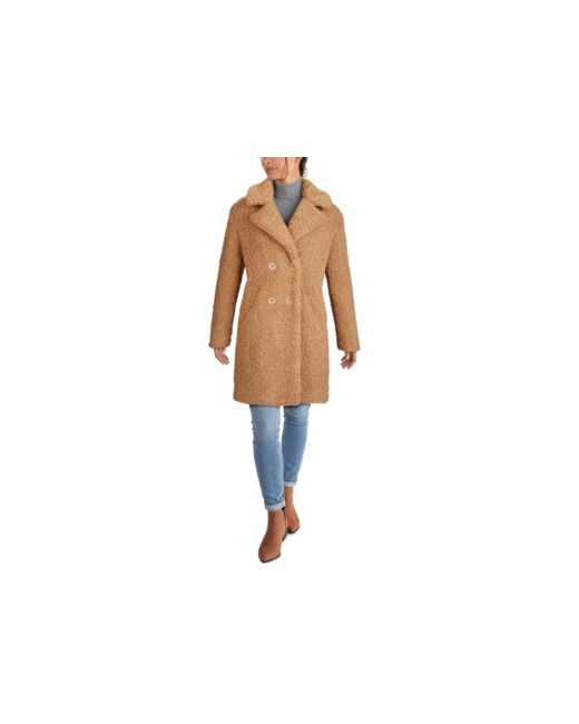 Kenneth Cole Petite Double-Breasted Faux-Fur Teddy Coat