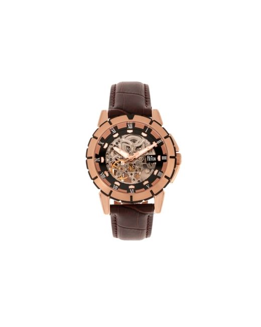 Reign Philippe Automatic Rose Gold Case Black Dial Genuine Leather Watch 41mm