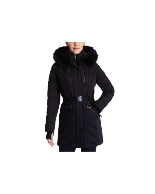 Michael Kors Michael Belted Faux-Fur-Trim Hooded Puffer Coat Created for Macys