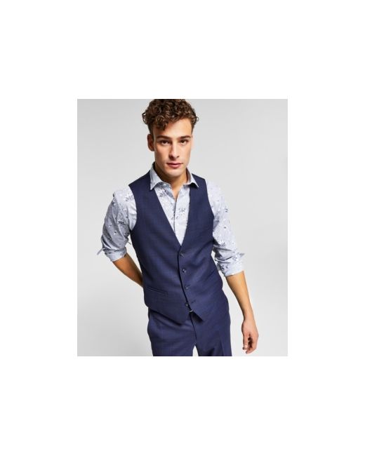 Bar III Slim-Fit Blue Plaid Suit Vest Created for Macys