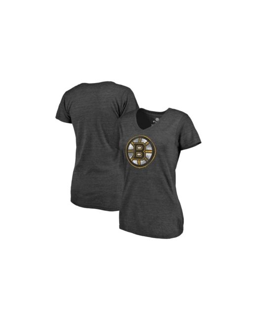 Fanatics Heathered Charcoal Boston Bruins Distressed Team Tri-Blend V-Neck T-shirt