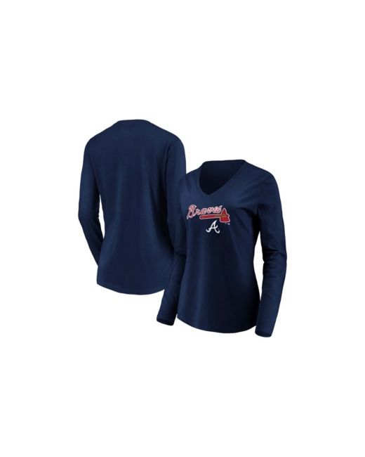 Fanatics Navy Atlanta Braves Core Team Lockup Long Sleeve V-Neck T-shirt