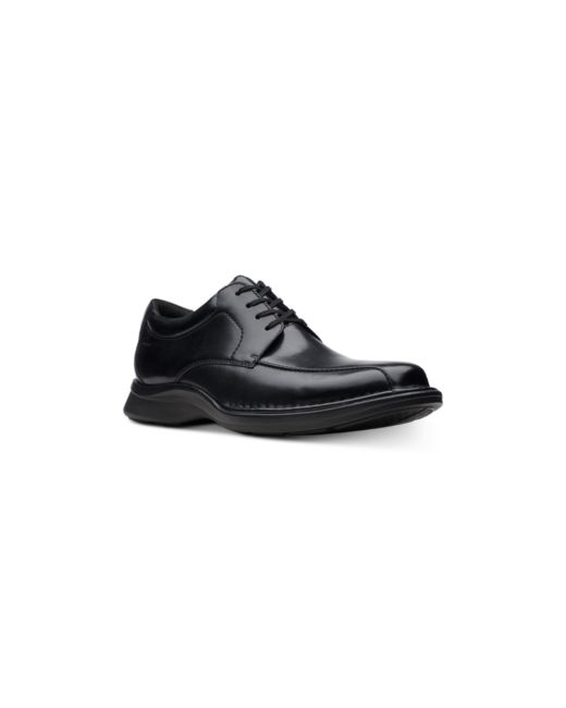 Clarks Kempton Run Black Leather Dress Casual Lace-Up Shoes