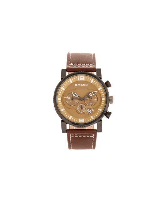 Breed Quartz Ryker Camel Face Chronograph Genuine Leather Watch 45mm
