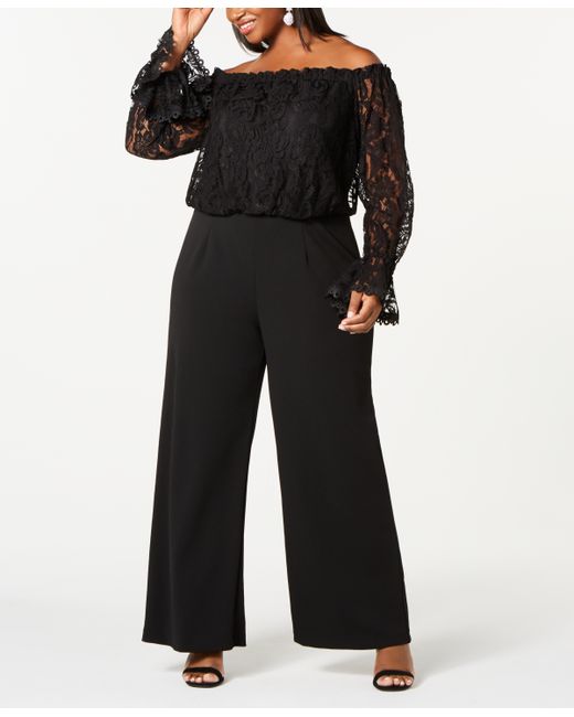 Adrianna Papell Plus Off-The-Shoulder Lace Jumpsuit