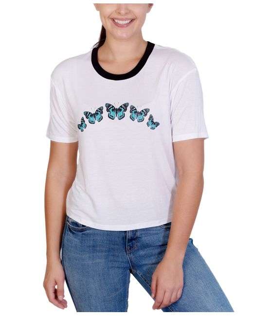 Rebellious One Juniors Butterfly-Graphic Ringer T-Shirt