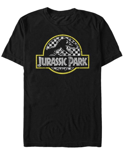 Jurassic Park Distressed Checkered Logo Short Sleeve T-Shirt