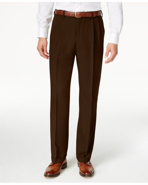 Haggar Eclo Stria Classic Fit Pleated Hidden Expandable Waistband Dress Pants