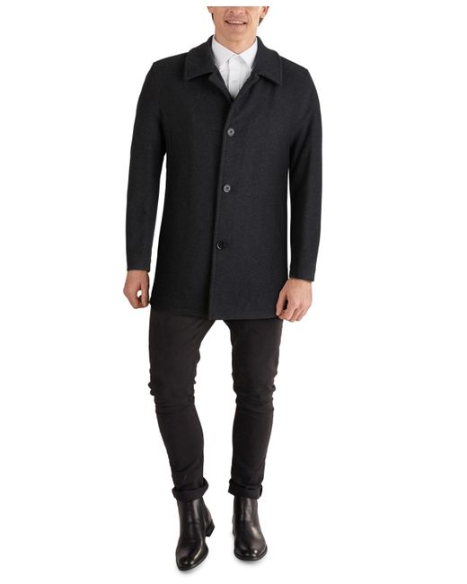 Cole Haan Classic-Fit Car Coat with Faux-Leather Trim