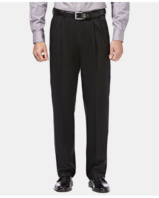 Haggar Premium No Iron Khaki Classic Fit Pleat Hidden Expandable Waist Pants