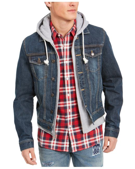 Sun + Stone Reeves Trucker Hooded Denim Jacket Created for