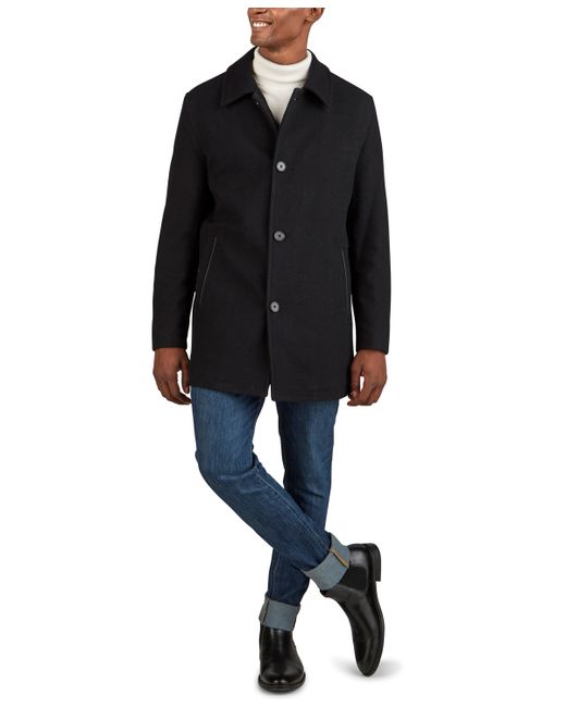 Cole Haan Classic-Fit Car Coat with Faux-Leather Trim