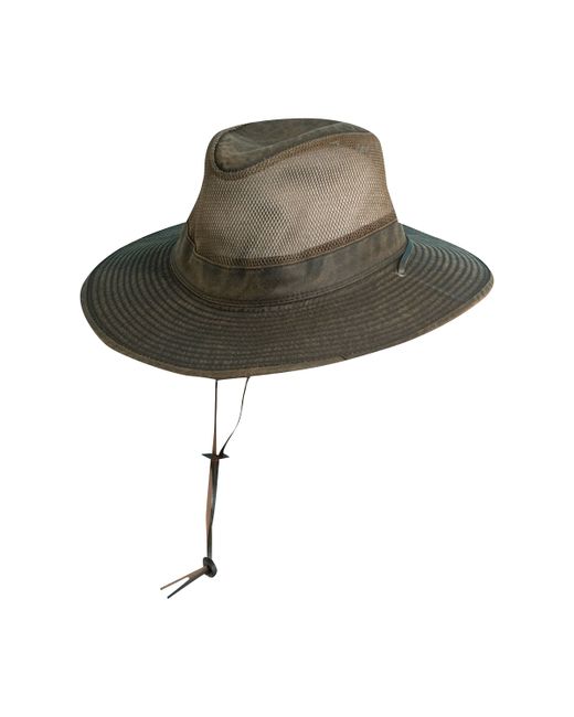 Dorfman Pacific Weathered Big-Brim Mesh Safari Hat