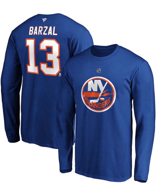 Fanatics Mathew Barzal New York Islanders Authentic Stack Name and Number Long Sleeve T-shirt