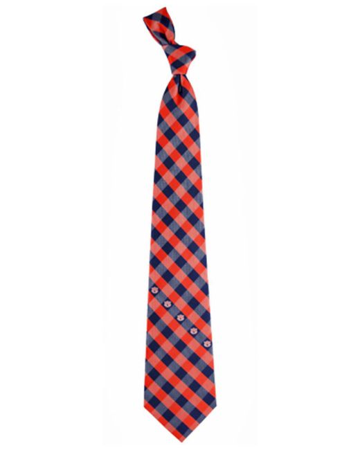 Eagles Wings Navy Blue Orange Auburn Tigers Woven Checkered Tie