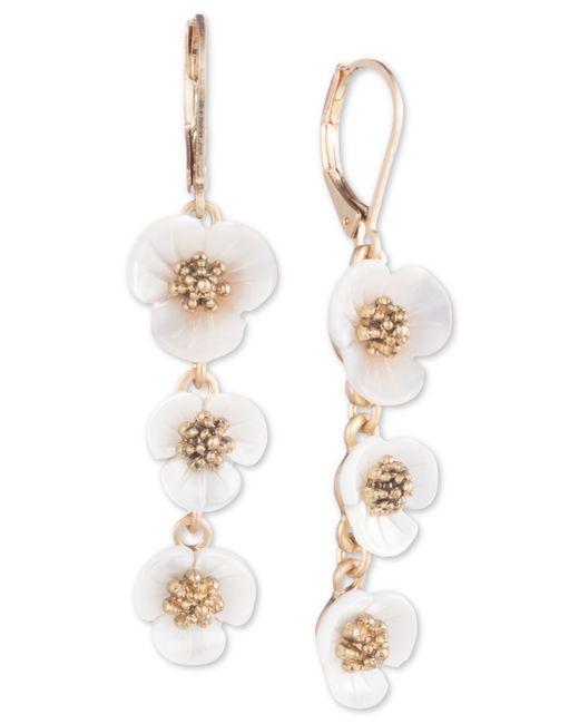 Lonna & Lilly lonn lilly Gold-Tone Imitation Mother-of-Pearl Flower Linear Drop Earrings