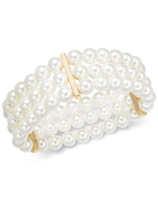 Charter Club Gold-Tone Imitation Pearl Triple-Row Stretch Bracelet Created for Macys
