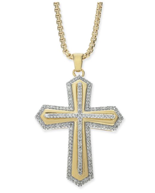 Macy's Diamond Cross 22 Pendant Necklace 1/2 ct. t.w. in 18k Gold-Plated Sterling