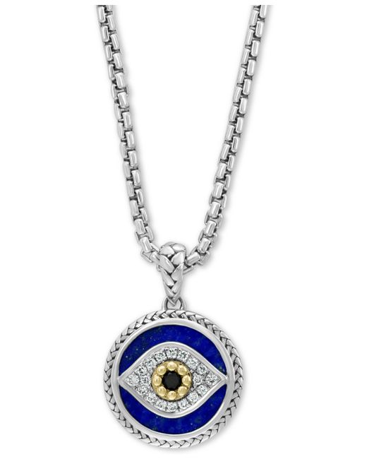 Effy Collection Effy Multi-Gemstone Diamond 1/10 ct. t.w. Evil Eye 22 Pendant Necklace in Sterling 14k Gold