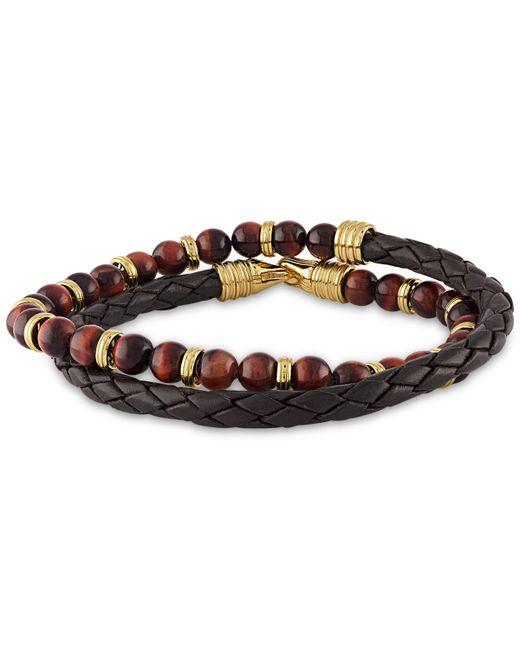 Esquire Men's Jewelry Double-Wrap Tigers Eye Bracelet in 14k Gold Over Sterling