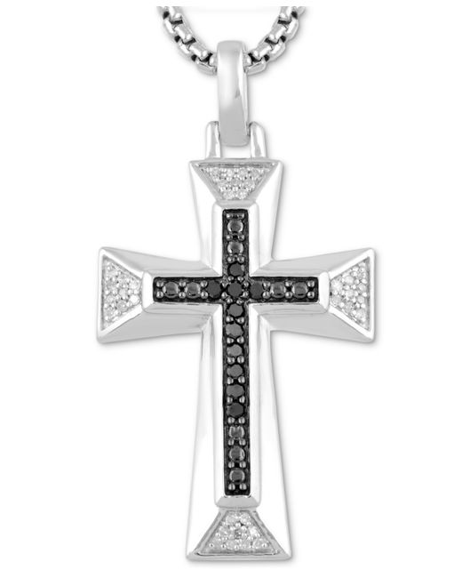 Macy's Black White Diamond Cross 22 Pendant Necklace 1/5 ct. t.w. in Sterling