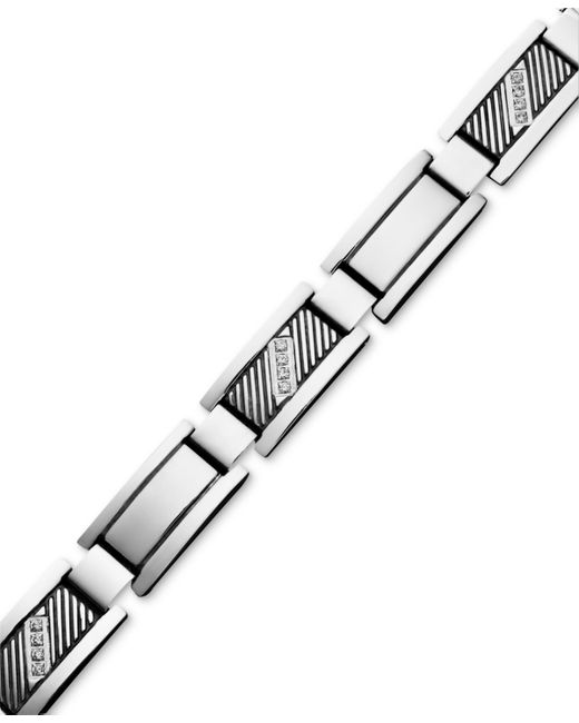 Macy's Diamond Rectangle Link Bracelet in Stainless Steel 1/10 ct. t.w.