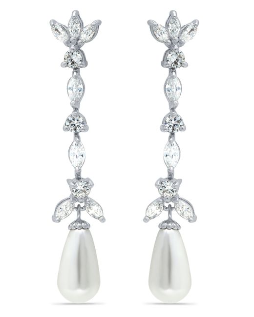 Macy's Imitation Pearl Marquise Cubic Zirconia Tear Drop Earrings in Fine Plate