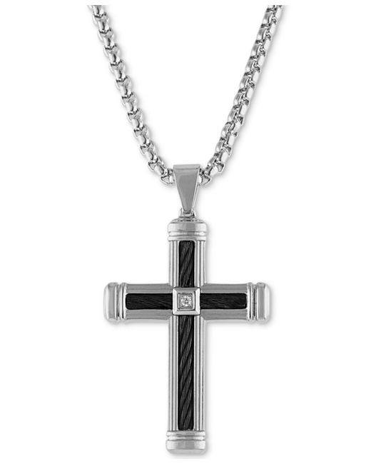 Esquire Men's Jewelry Diamond Accent Cross 22 Pendant Necklace in Ion-Plate Created for Macys