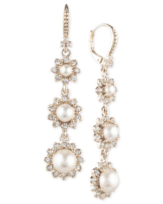 Marchesa Tone Imitation Pearl Crystal Triple Drop Earrings