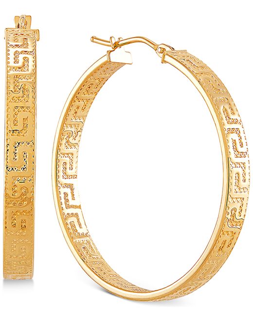 Italian Gold Medium Greek Key Hoop Earrings in 14k Gold